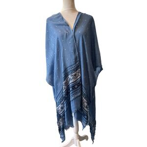 American‎ Eagle Oversized Blue Handkerchief Kimono Wrap Vacation Cruise Resort